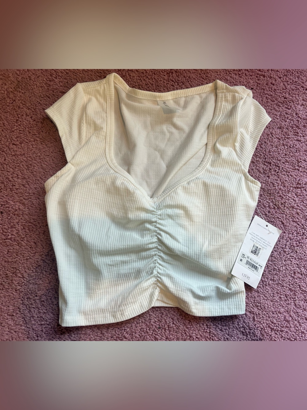 Altar'd State White Ribbed V-Neck Ruched Crop Top